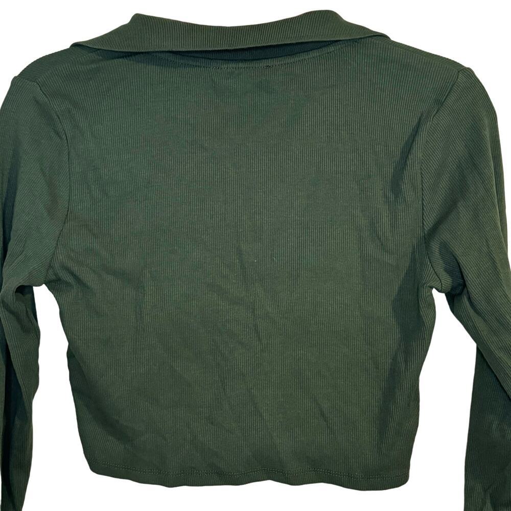 Zara Dark Green Collared Ribbed Crop Top Size L - Picture 8 of 8